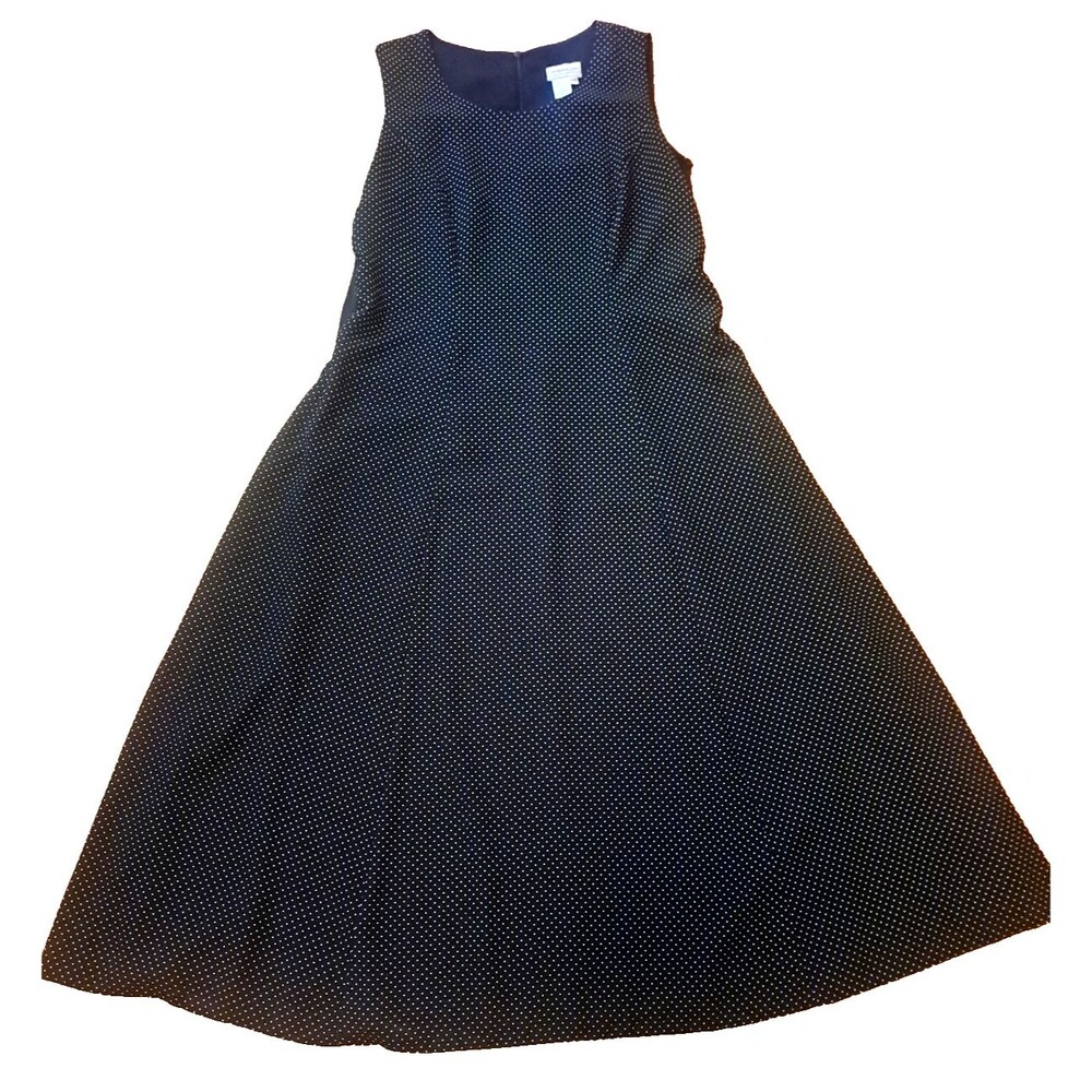 Vintage Black Polka Dot Dress Sleeveless Coldwater Creek Midi Stretch 14 Petite